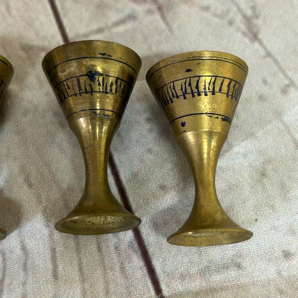 6 Pc Set Brass Teapot coffee pot Goblets Brass Intricate Etched Mini Doll - Picture 12 of 14